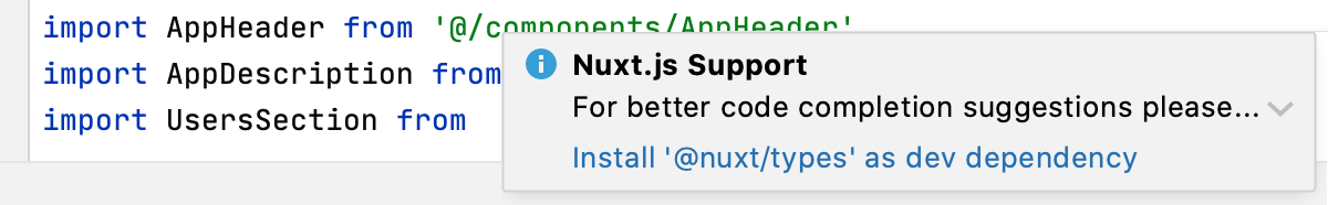 Notification about missing @nuxt/types