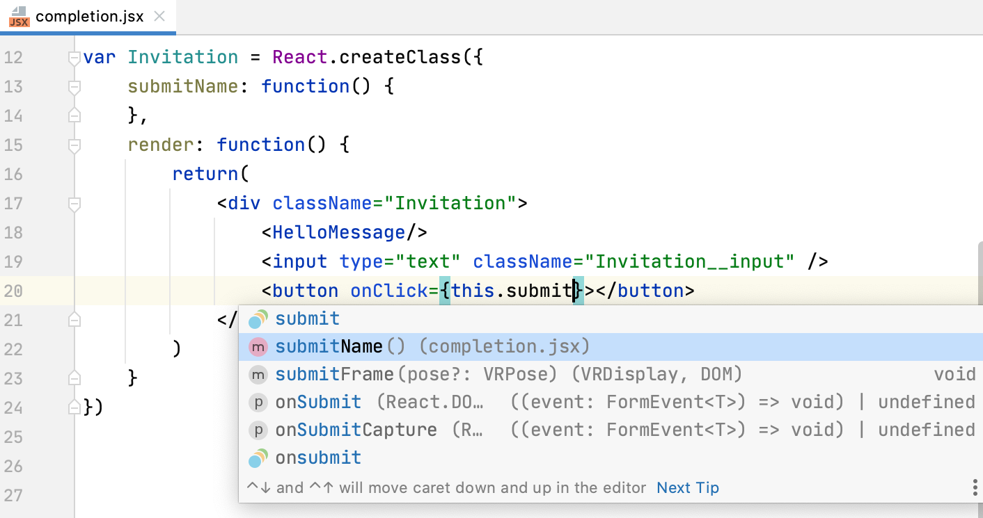 Completing JavaScript expressions inside curly braces