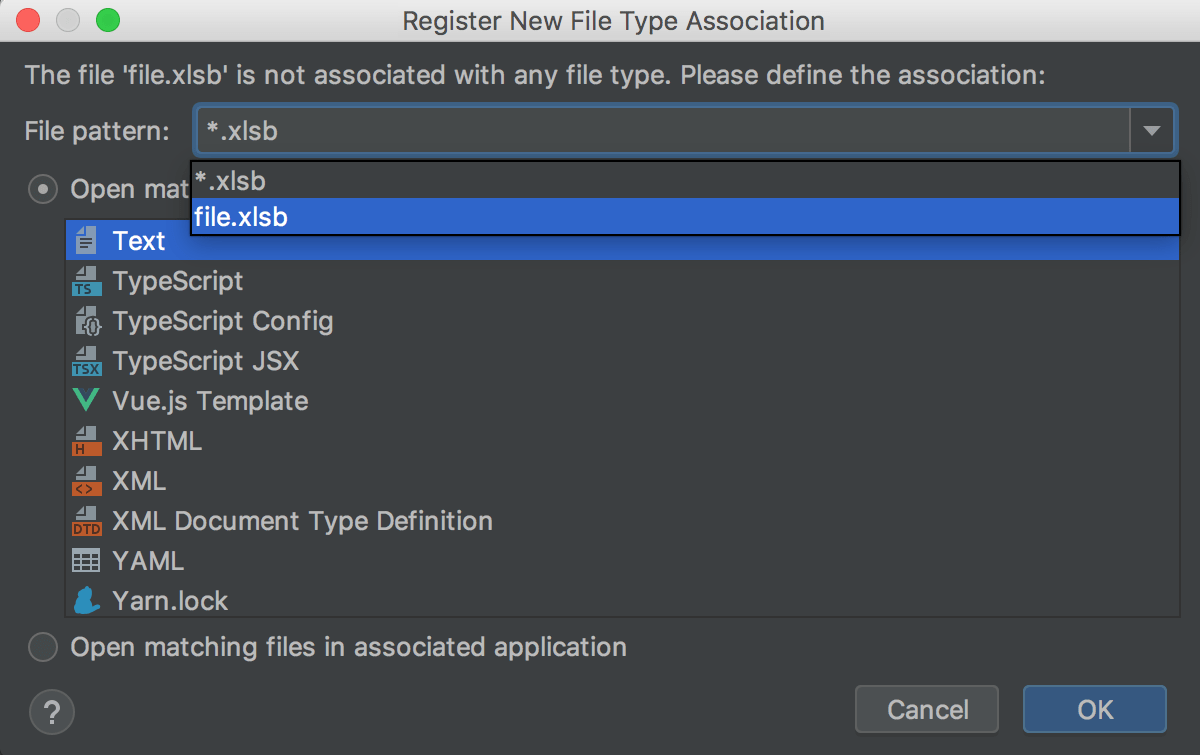 WebStorm: Associating a filename pattern with specific file type