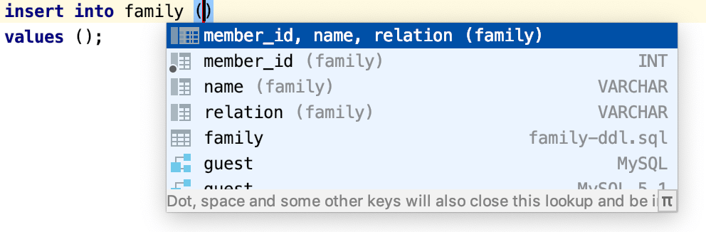 Insert column names