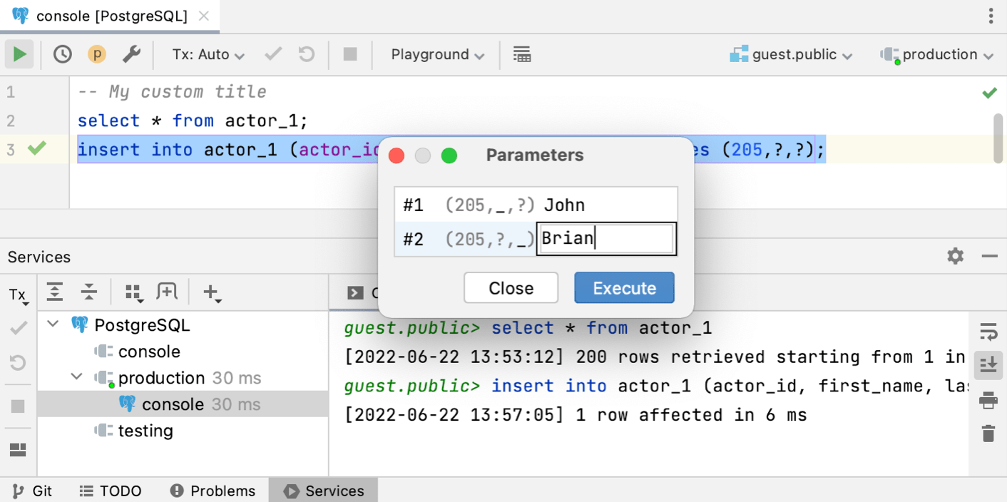 Run a statement with parameters