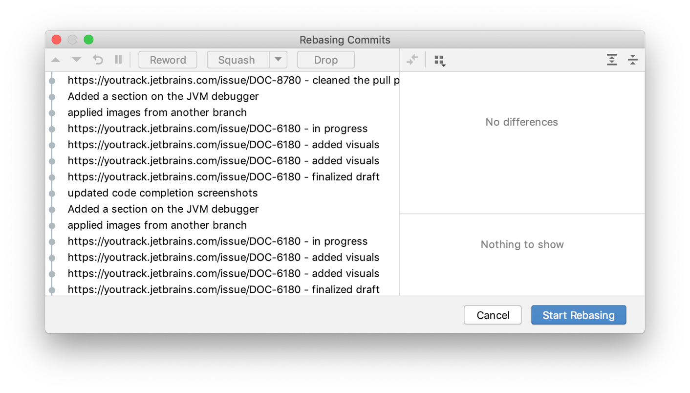 Interactive Rebase dialog