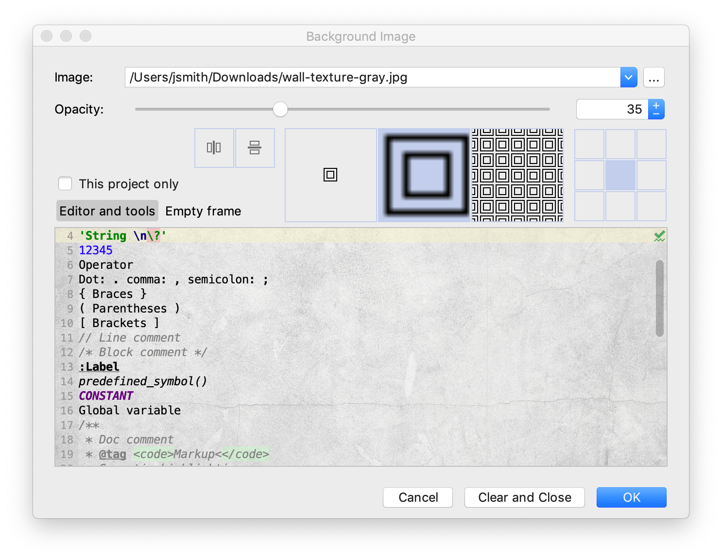 The Background Image dialog