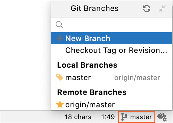 Git branch menu