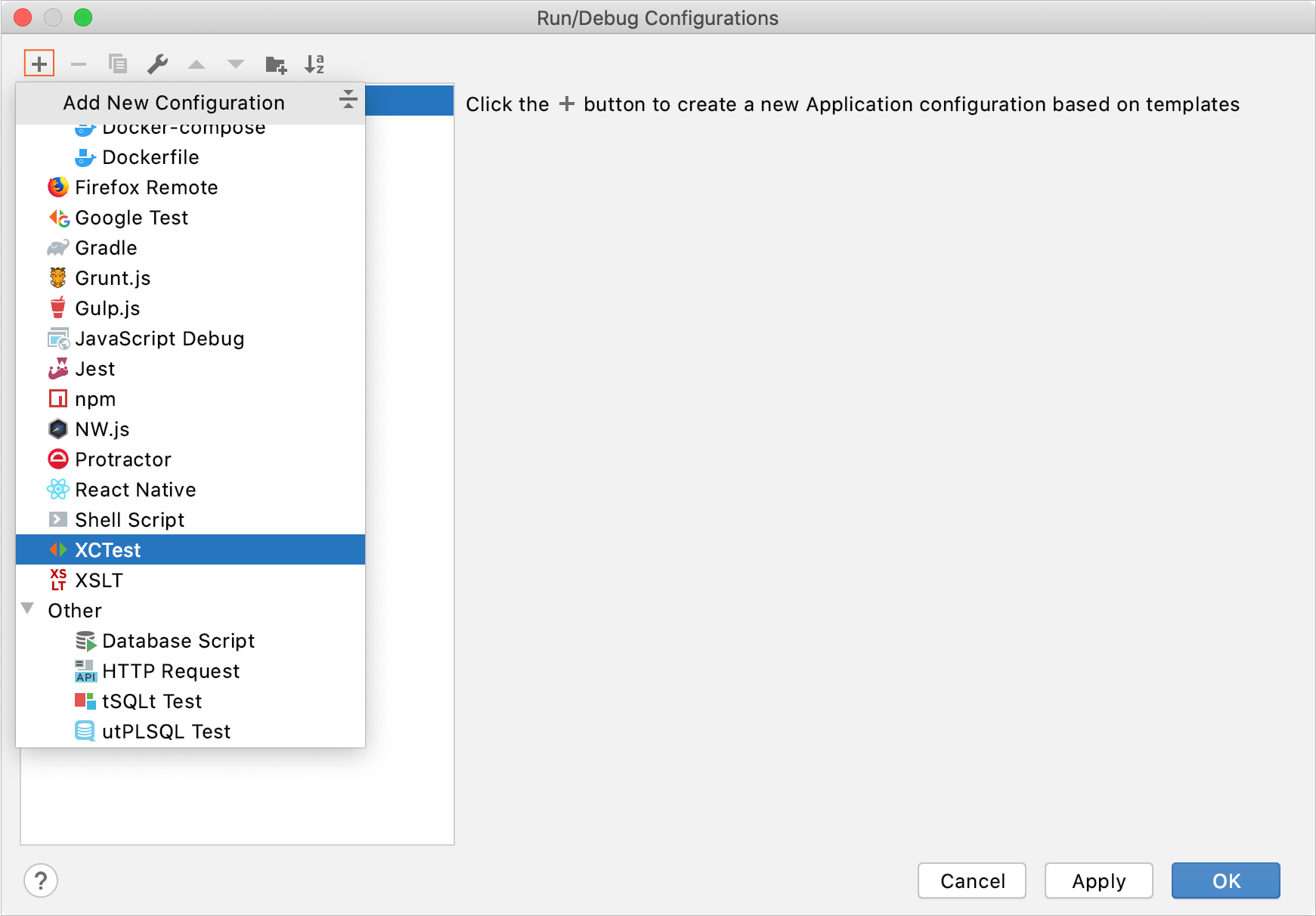 Add a new XCTest configuration