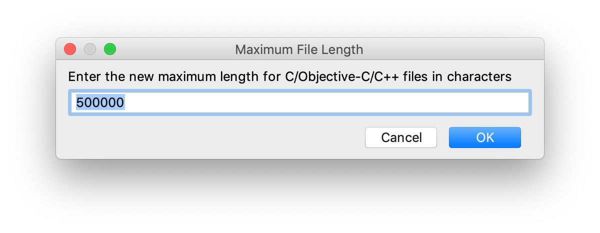 The Maximum File Length dialog