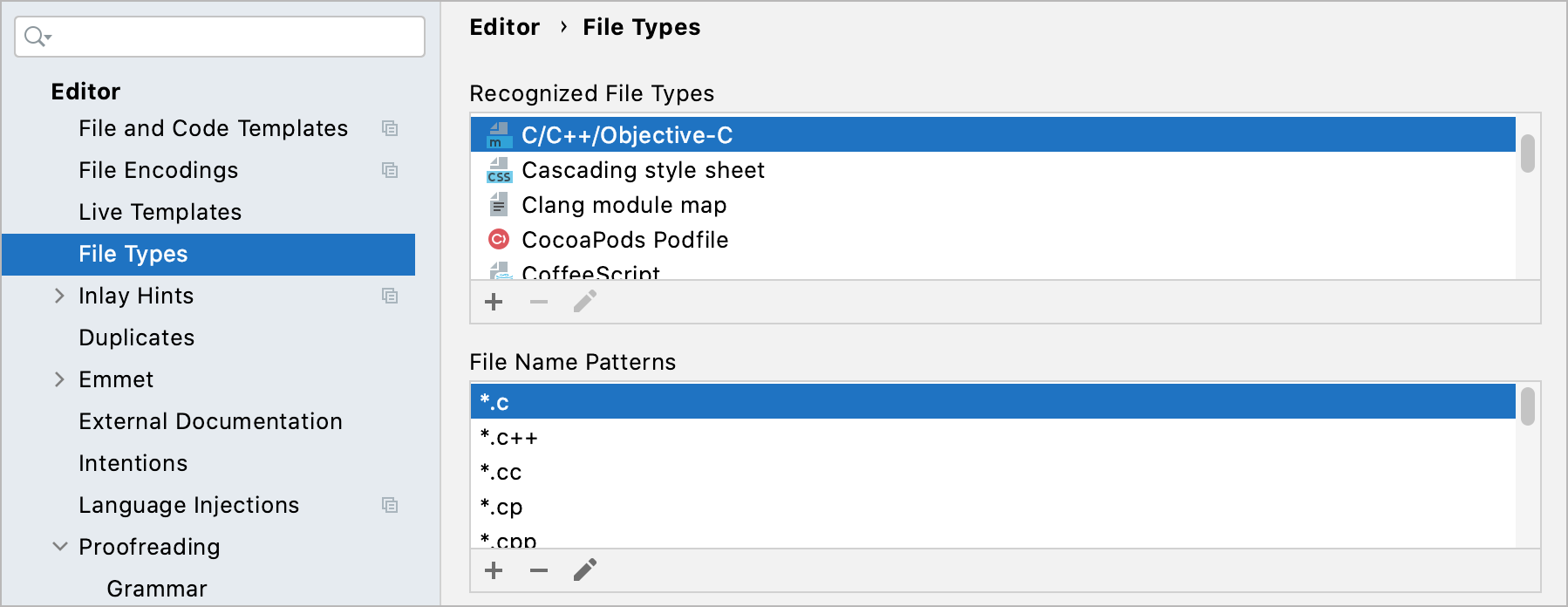 File type settings