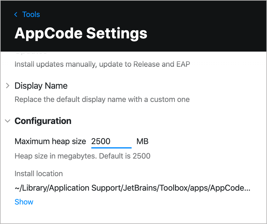 Change heap size from Toolbox