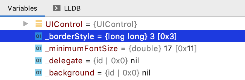 Debugger hex view