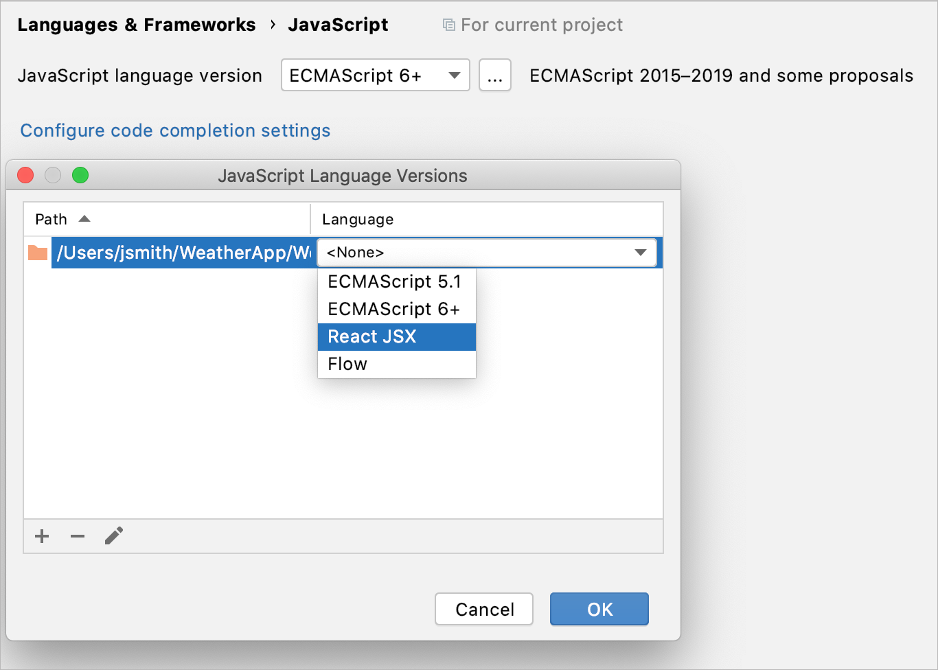 Choose JavaScript language version