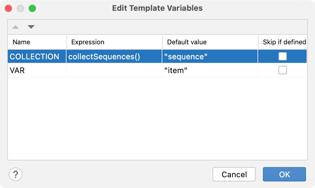 Live template variables