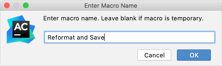 Enter Macro Name dialog