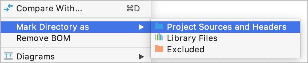 Mark as project sources and headers