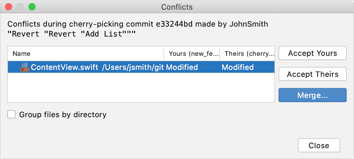 AppCode: VCS operation conflicts dialog