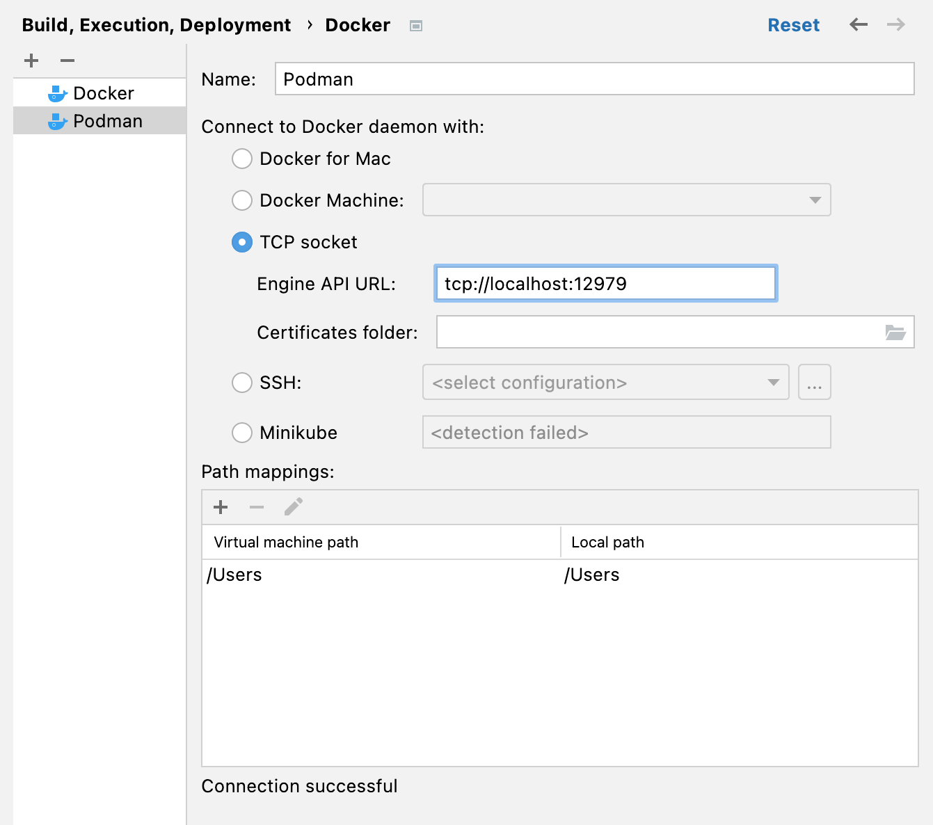 Docker connection for Podman API service