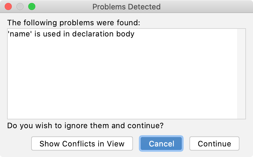 Refactoring conflicts dialog