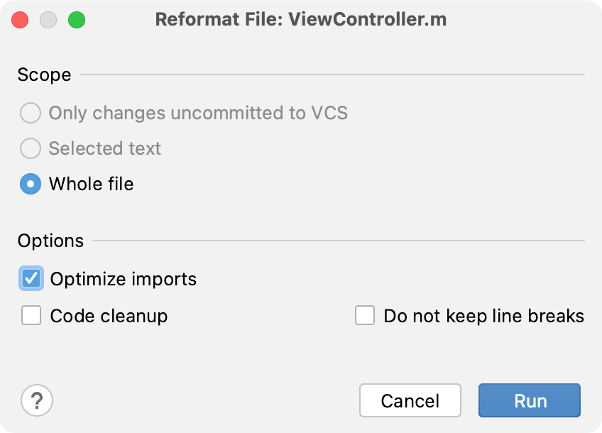 Reformat file dialog