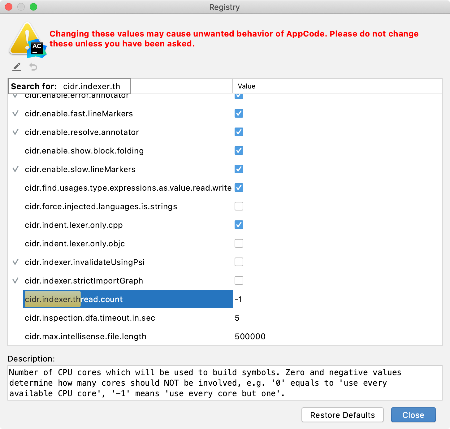 The Registry dialog