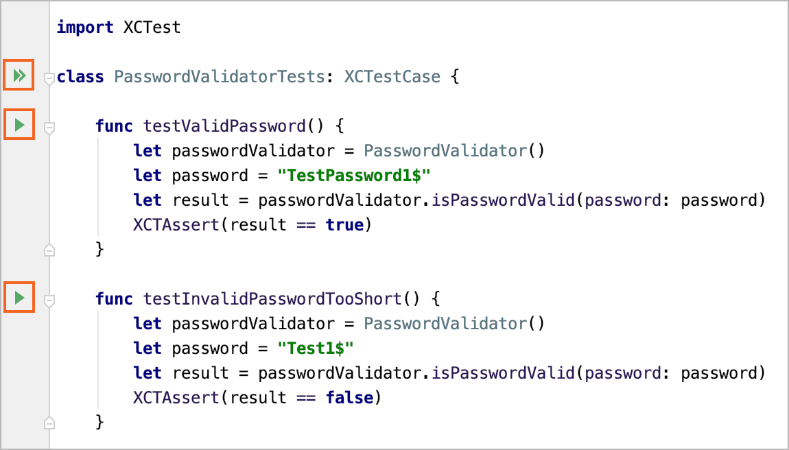 Gutter icons for running tests