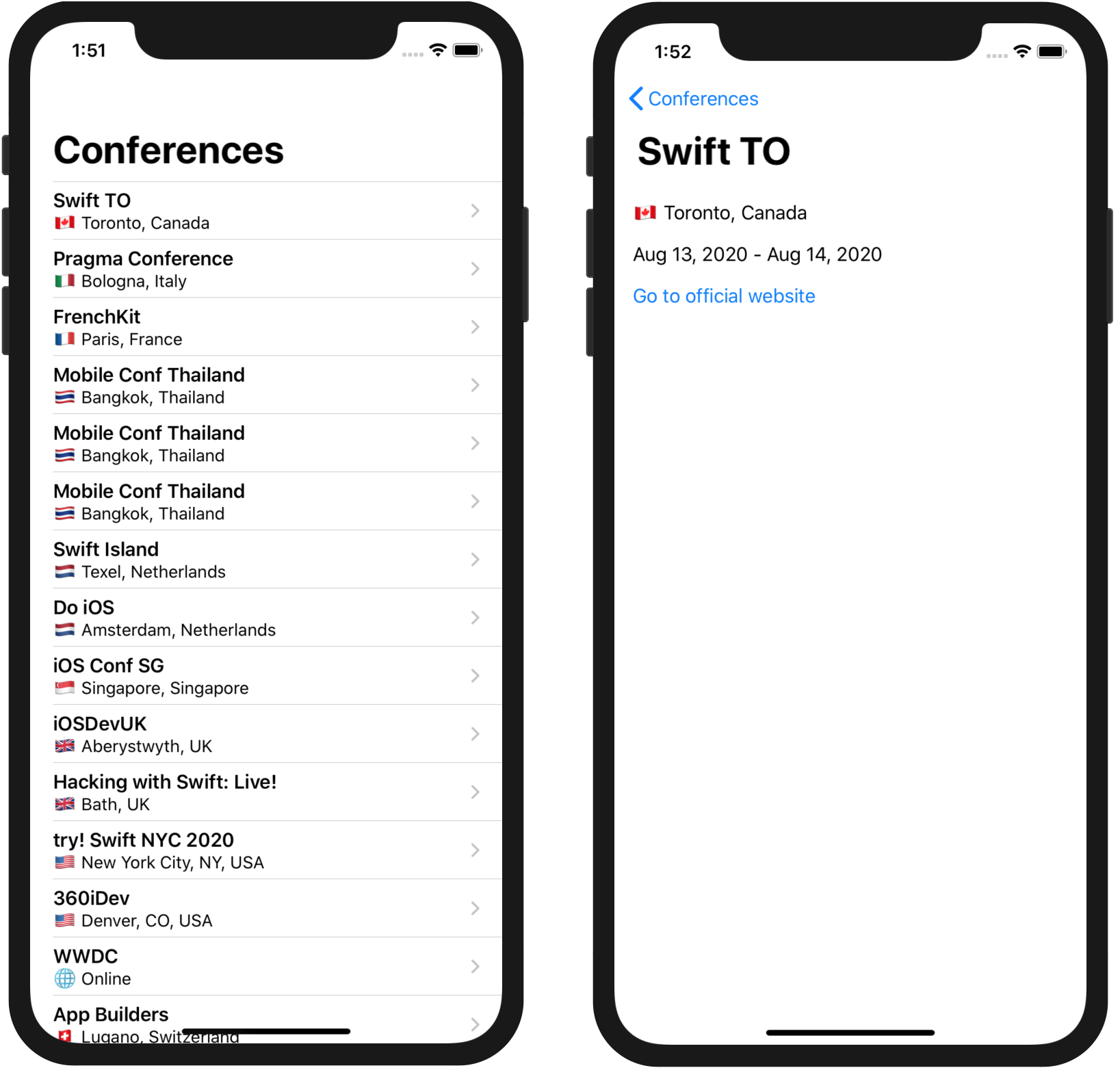 The iOSConferences application