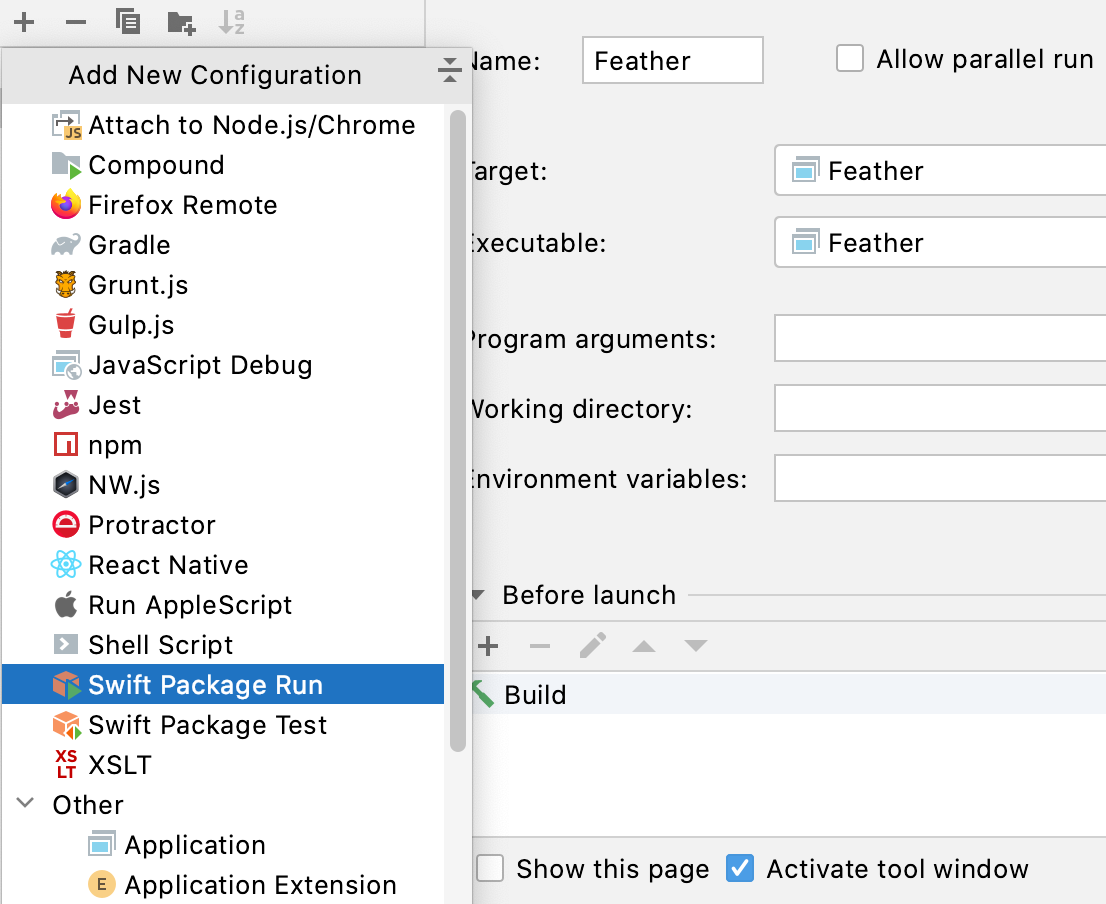 Create new SPM run/debug configuration