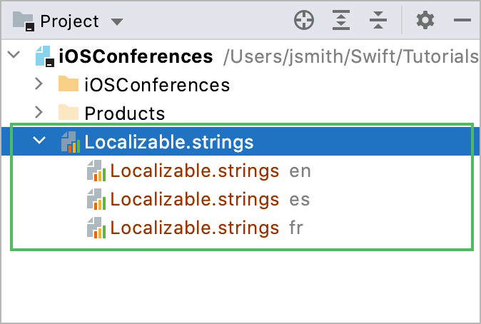 Strings files in Project view