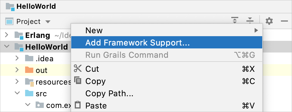 Add framework support idea нет web application