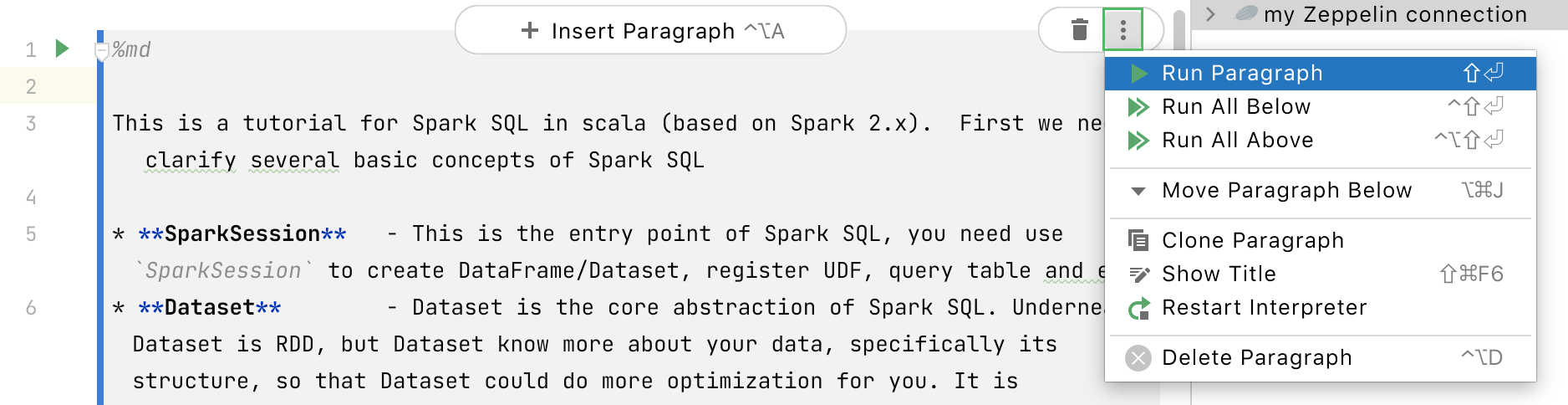 Available actions for the current paragraph