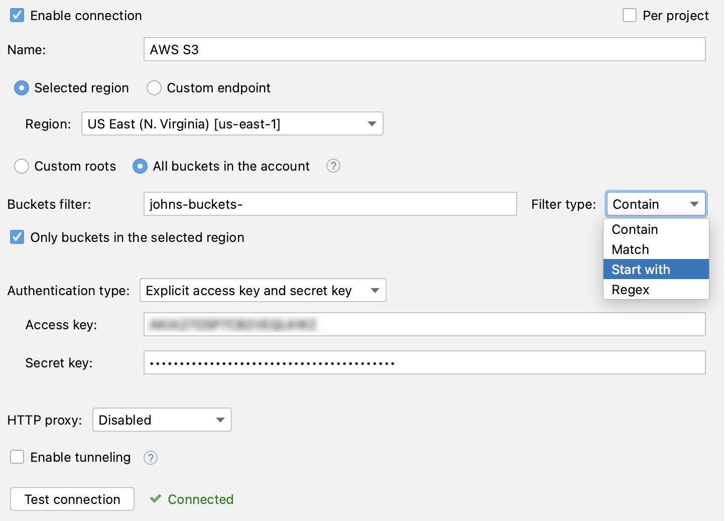 Filtering the list of buckets