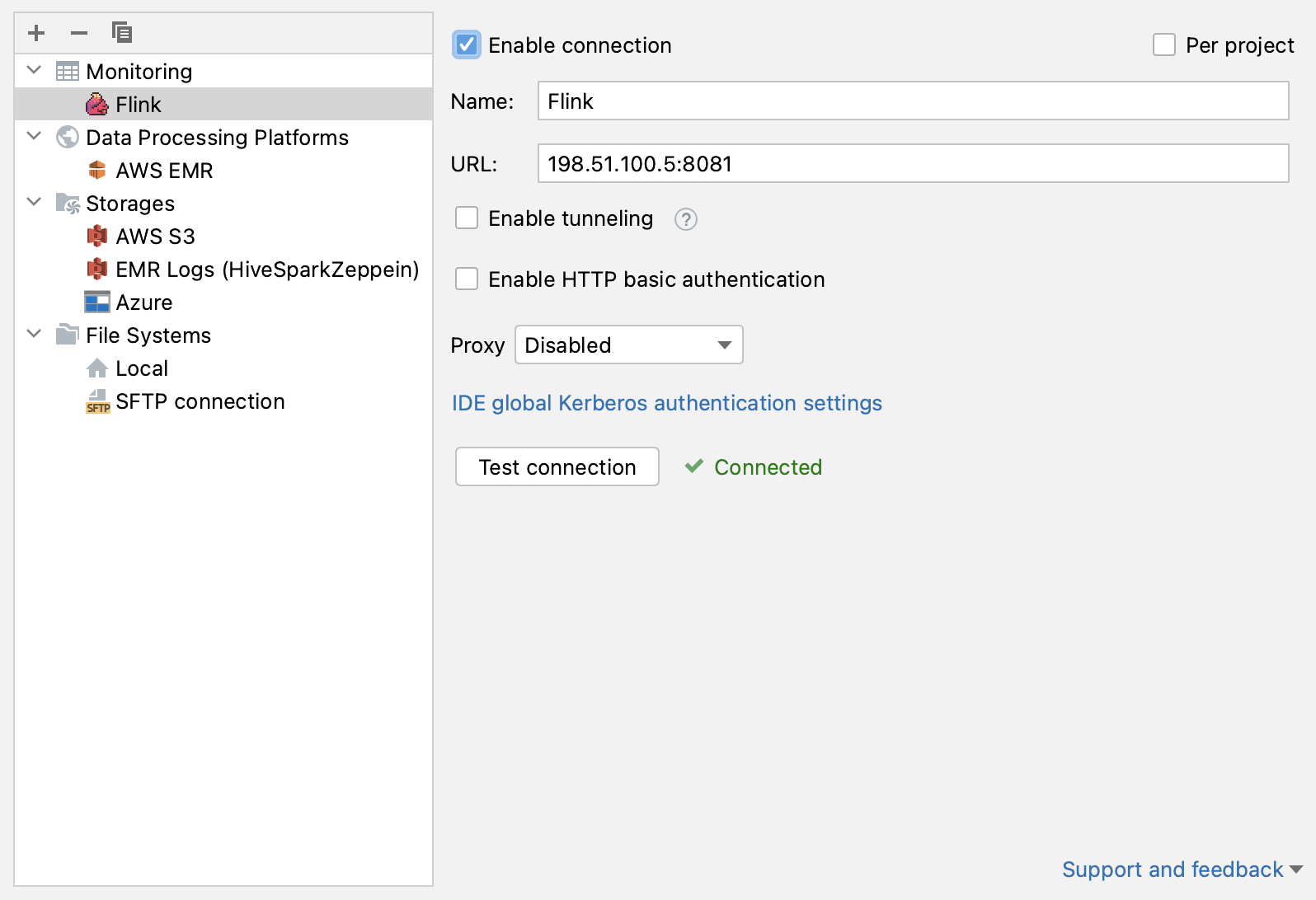 Configure Flink connection