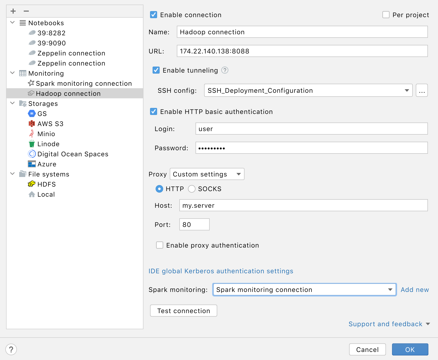 Configure Hadoop connection