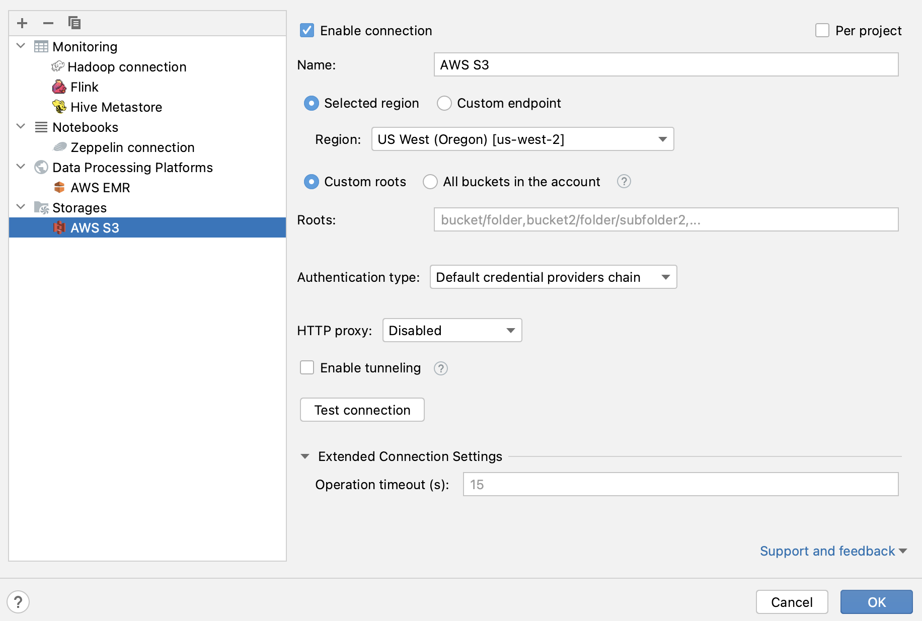 Configure S3 connection