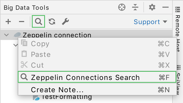 Search Zeppelin connection menu