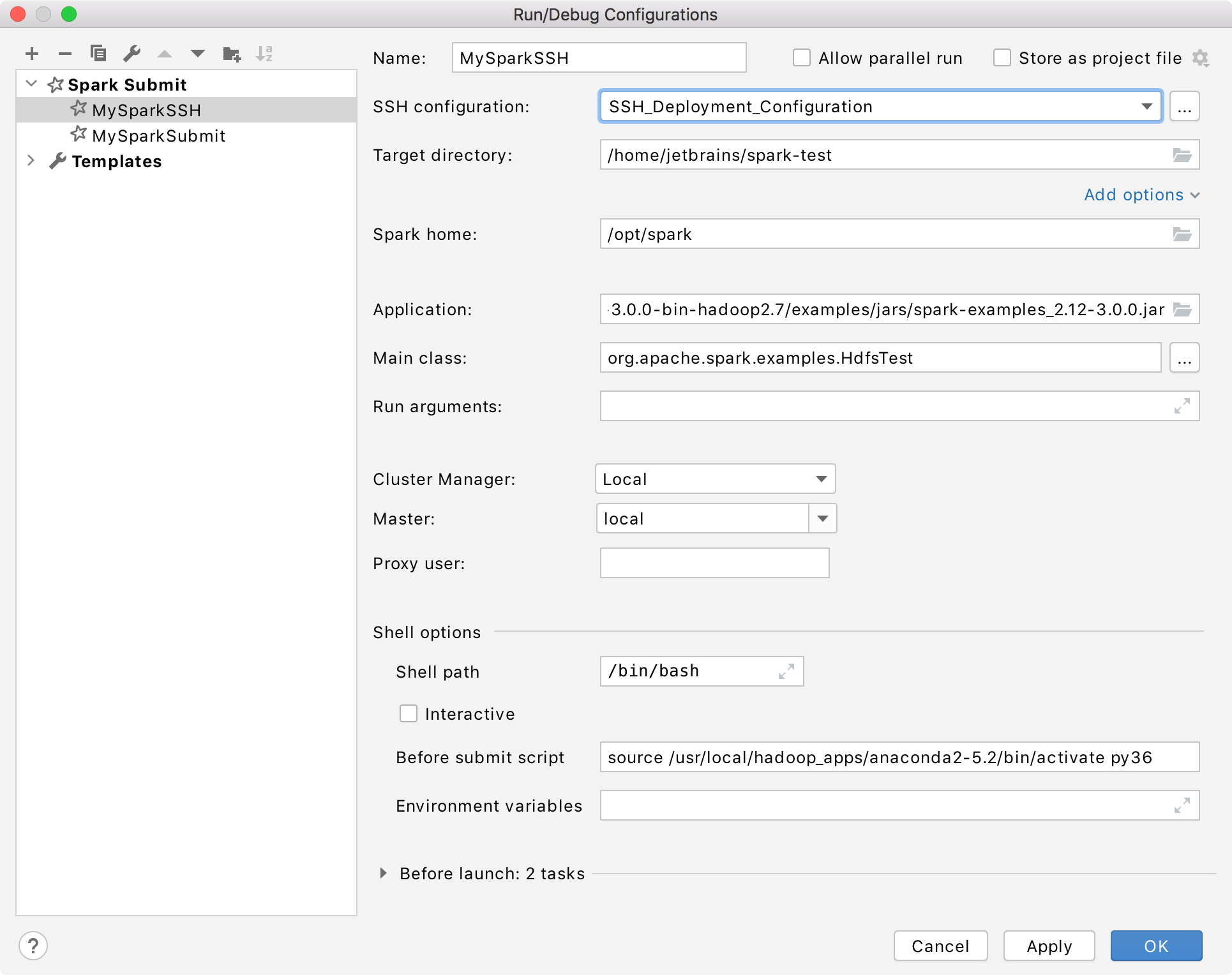 SSH Spark Submit configuration