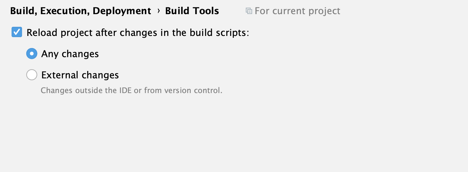 the Build Tools settings