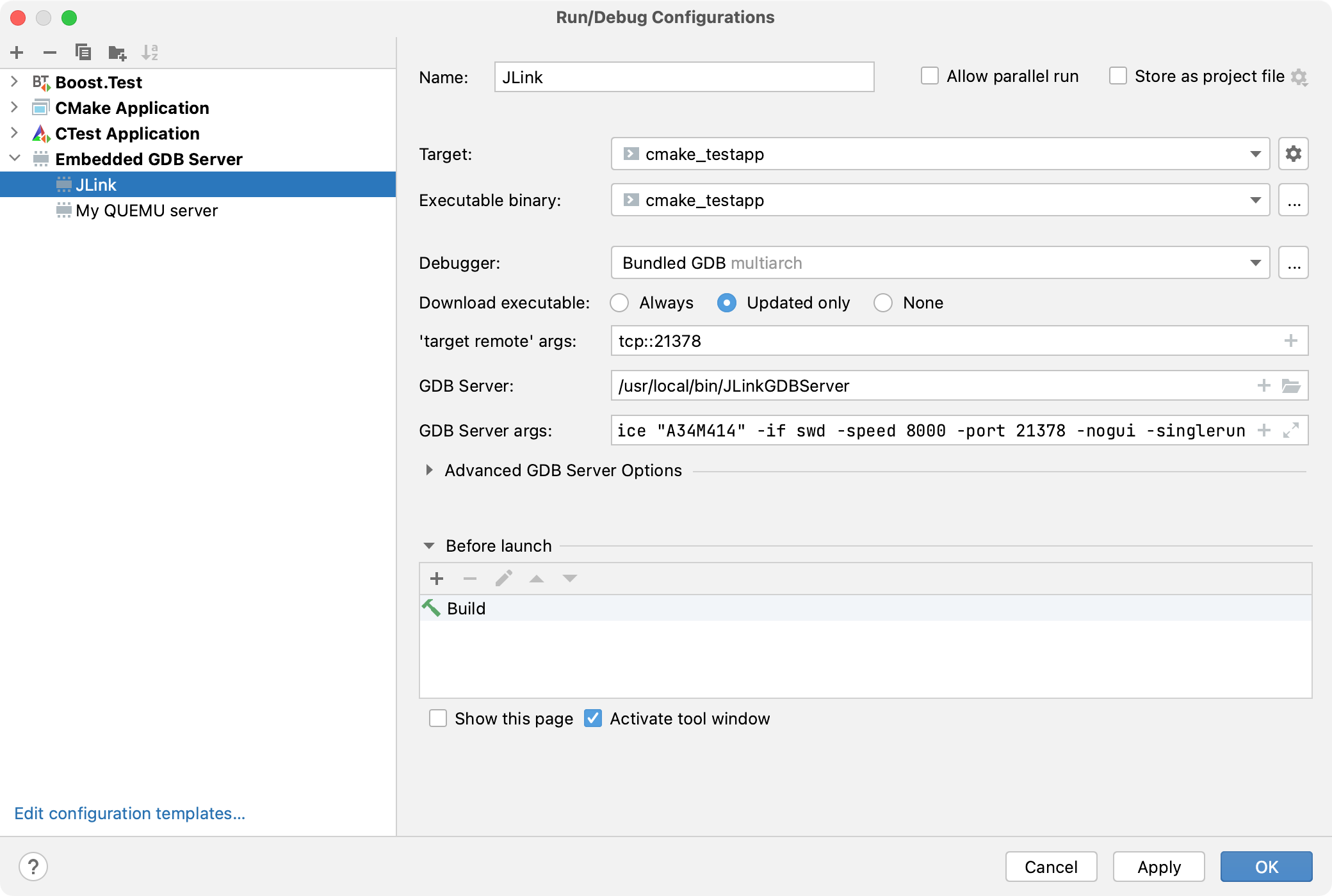 Embedded GDB server configuration