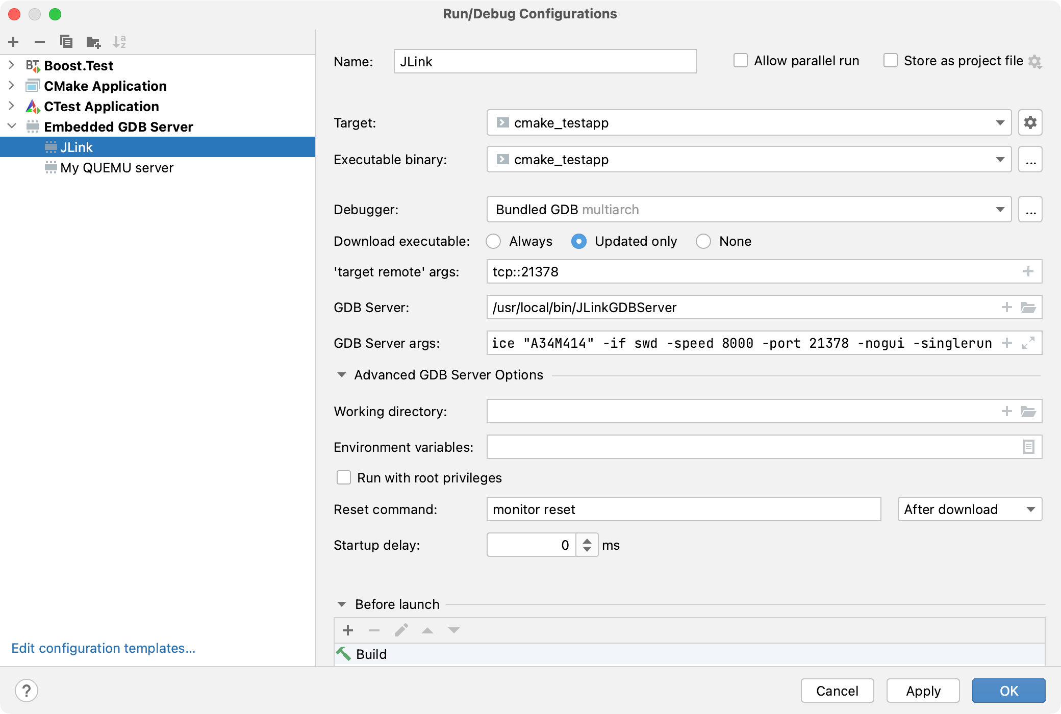 Embedded GDB server configuration