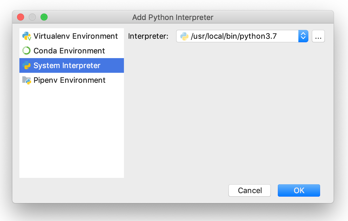 Adding a system interpreter