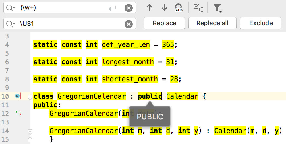 Switch to the uppercase character example