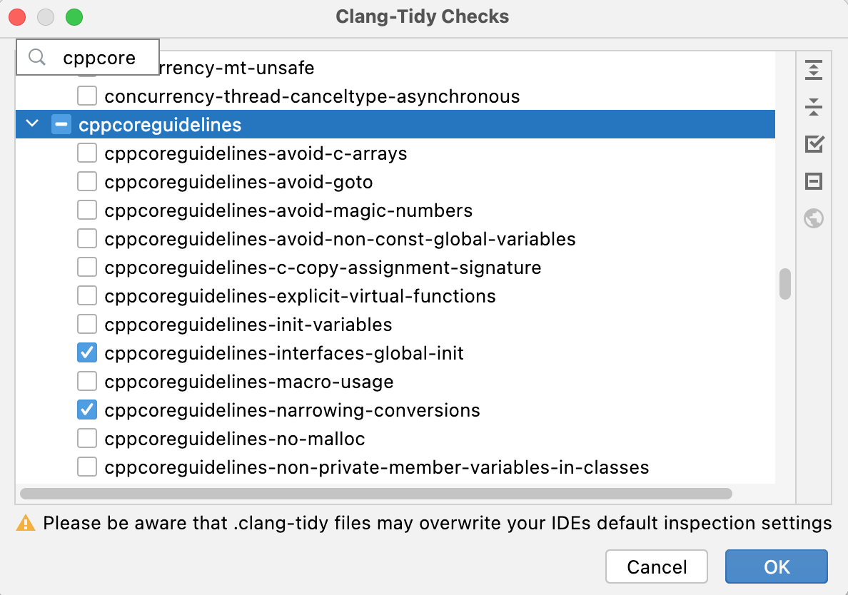 Clang-tidy checks tree view