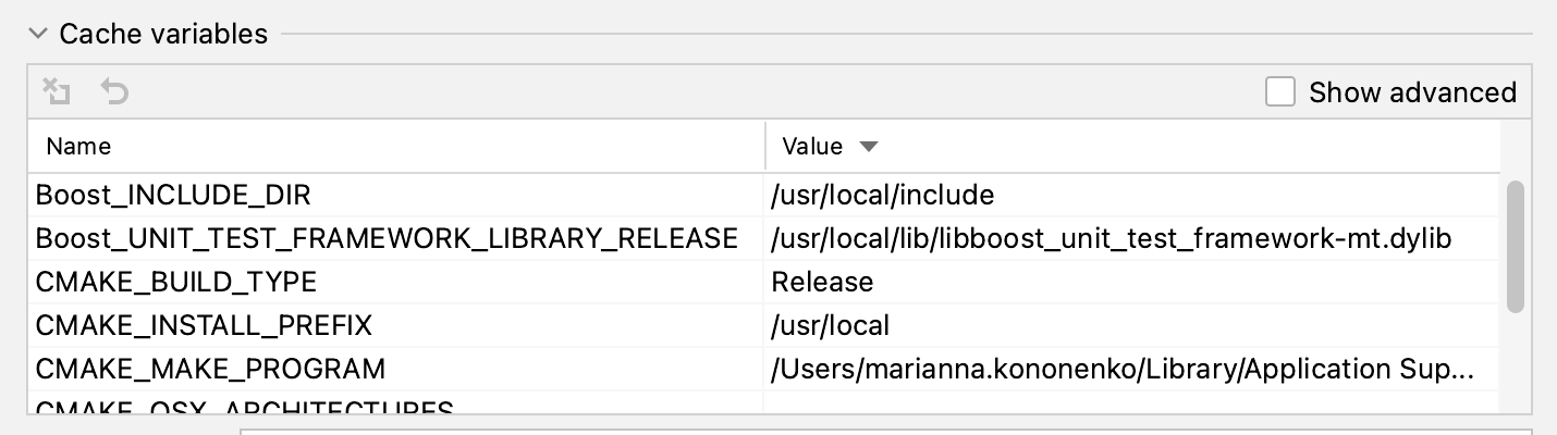 CMake cache variables