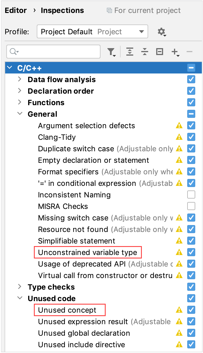 Inspections for Concepts