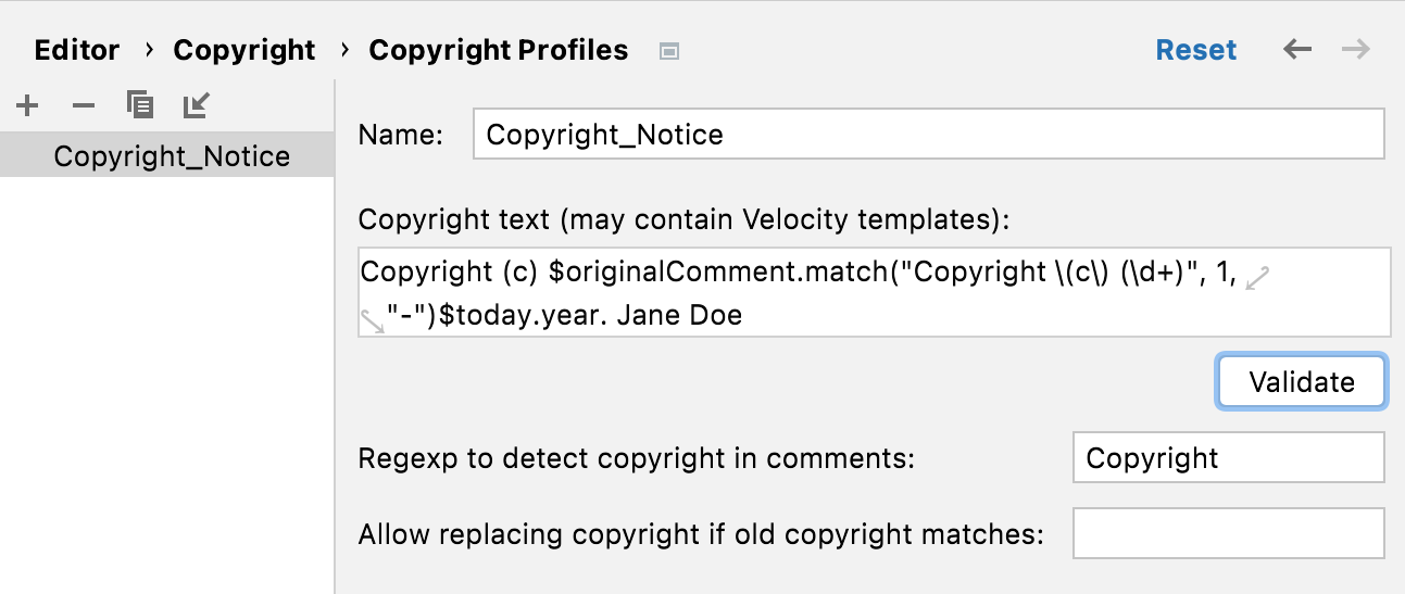 Configuring a copyright profile