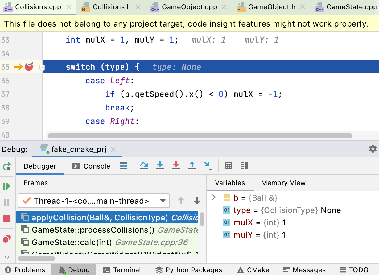 Debugging an external executable from a fake CMake project