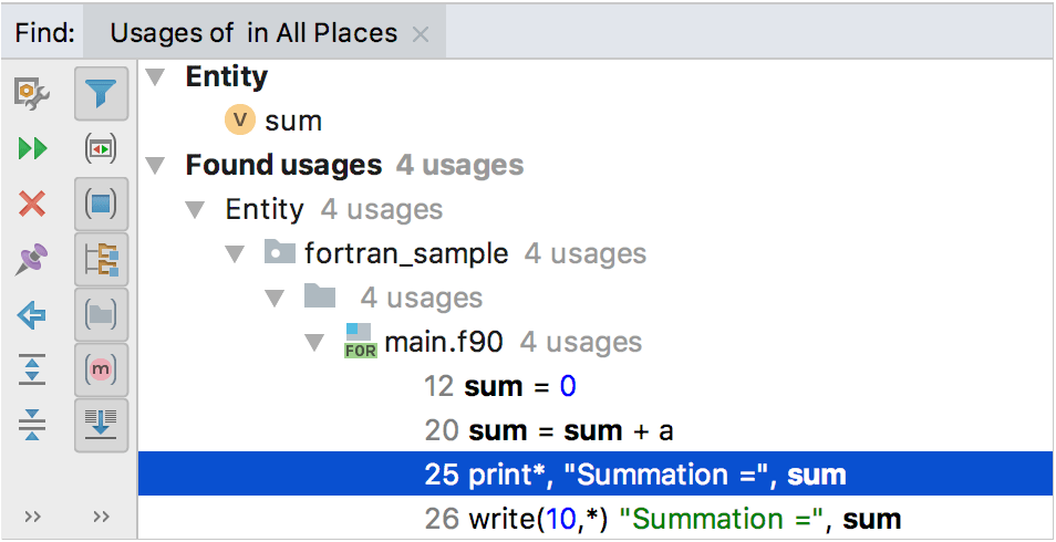 Find Usages for Fortran