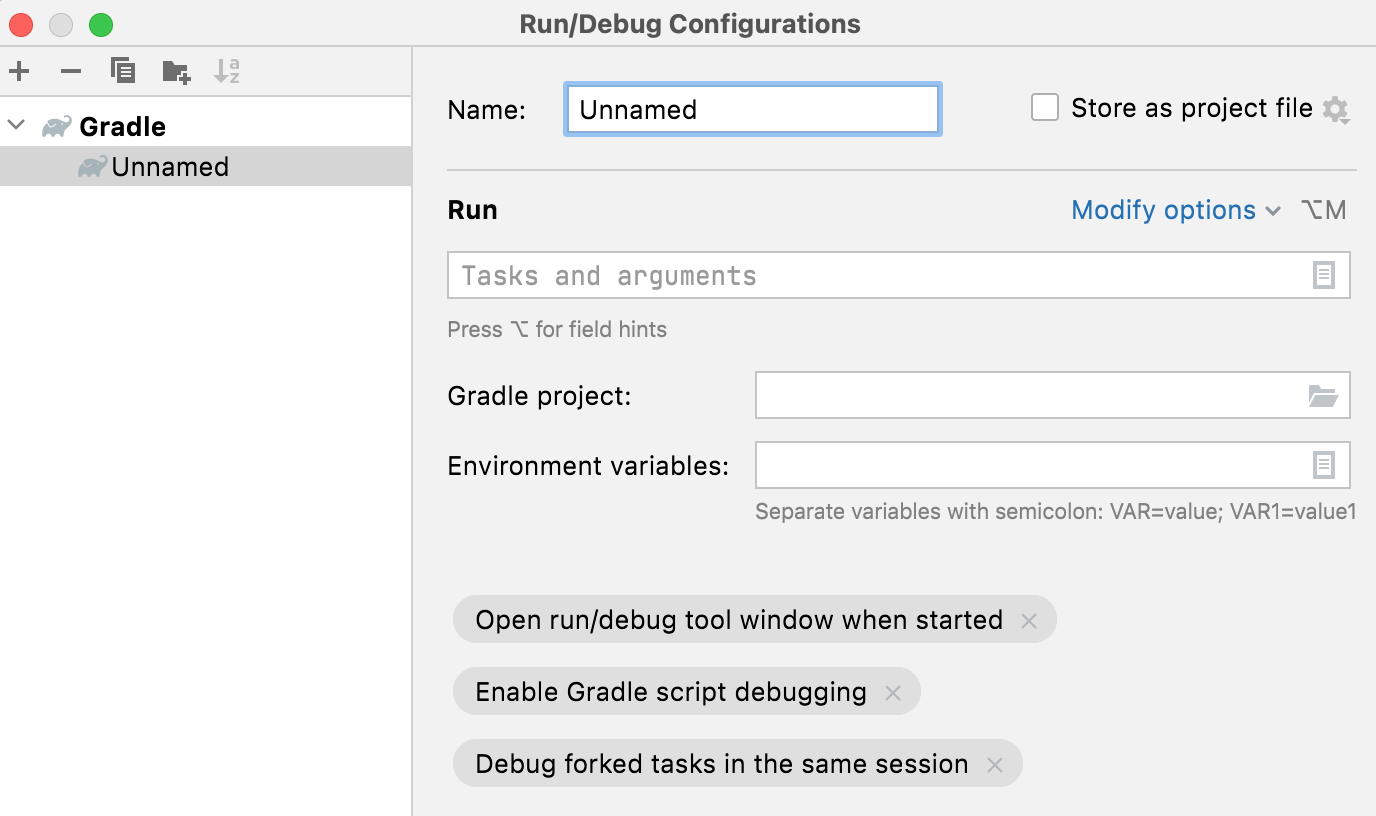 Gradle configuration settings