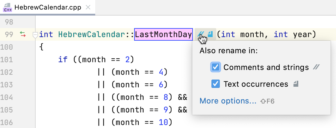 The inplace rename refactoring dialog