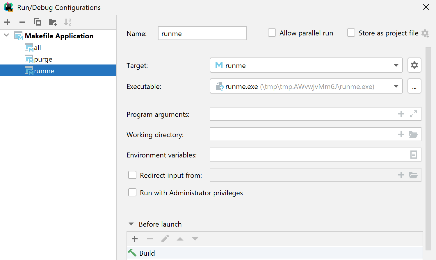 An example of a Makefile Application configuration