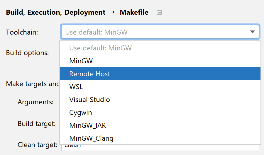 Selecting a remote toolchain for Makefile