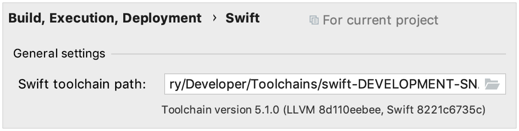 Swift toolchain settings